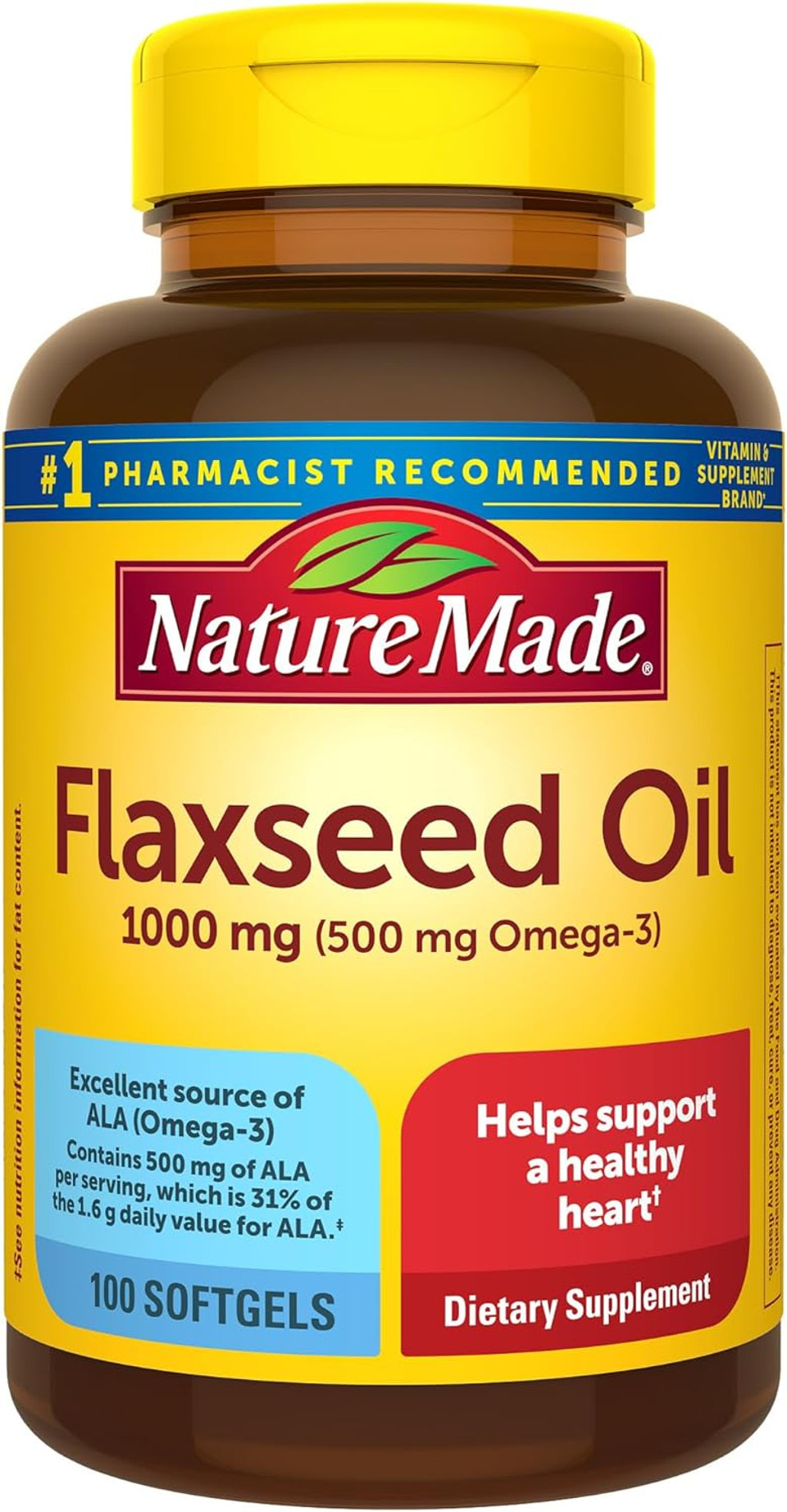 Nature Made Flaxseed Oil 1000 Mg, Fish Free Omega 3 Supplement, Dietary Supplement For Heart Health Support, 100 Softgels, 100 Day Supply Nature Made Flaxseed Oil 1000 Mg, Fish Free Omega 3 Supplement, Dietary Supplement For Heart Health Support, 100 Softgels, 100 Day Supply