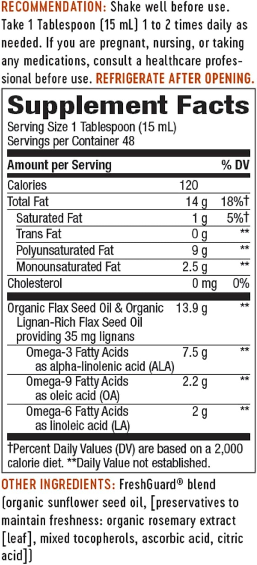 Nature'S Way Organic Flax Oil Super Lignan, Cold-Pressed, And Unrefined, 24 Fl Oz