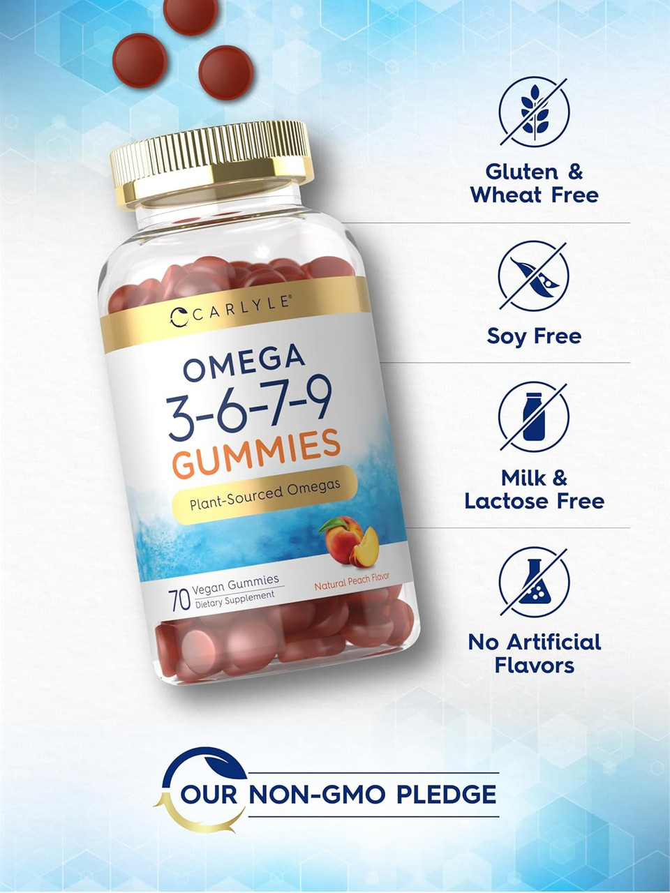 Carlyle Omega 3 6 7 9 Gummies | 70 Count | Vegan Plant Sourced Supplement | Peach Flavor