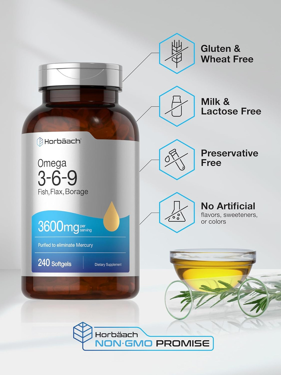 Horbã£Â¤Ach Triple Omega 3-6-9 240 Softgels | From Fish, Flaxseed, Borage Oils | Non-Gmo & Gluten Free
