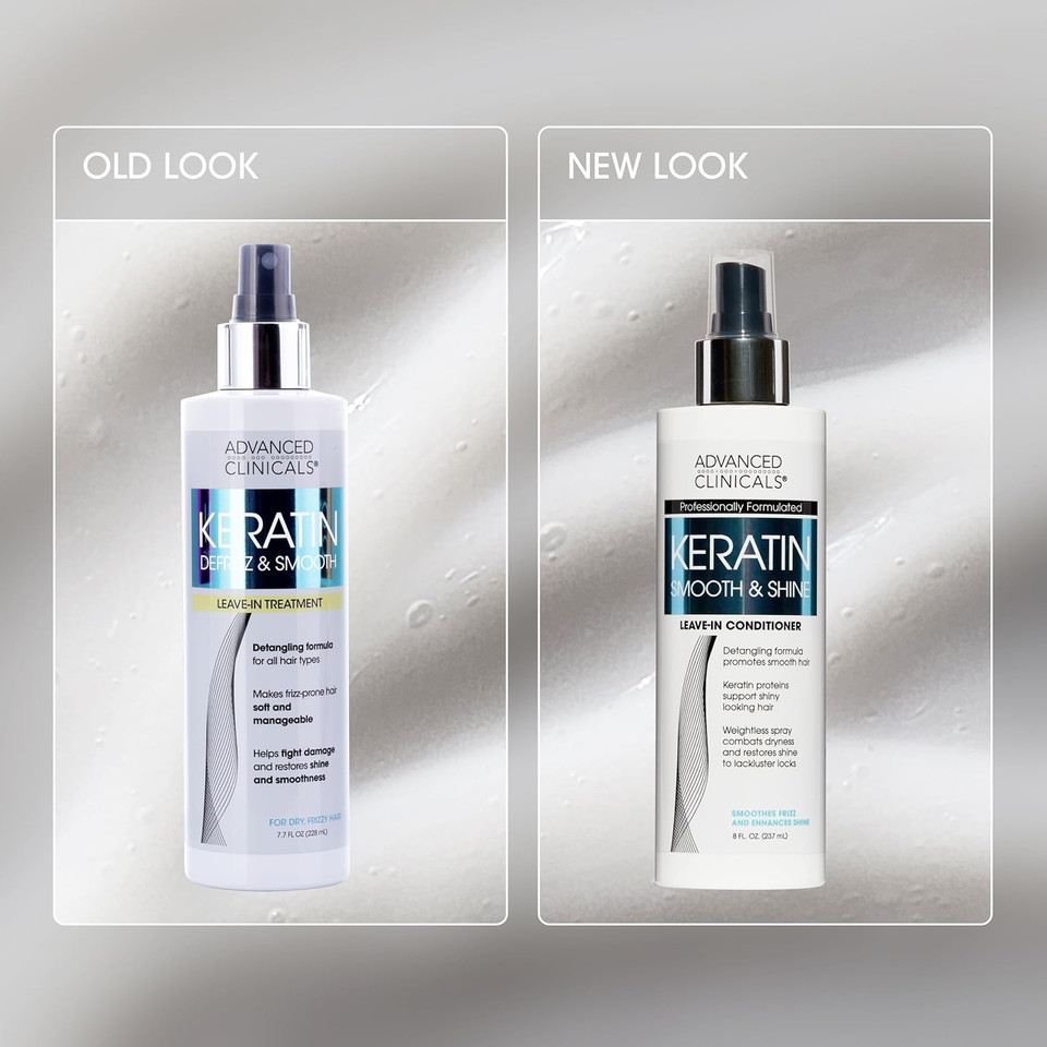 Advanced Clinicals Keratin Detangler Spray. Detangling Hair Spray For Strong, Shiny Hair. Lightweight, Leave-In Conditioner With Amino Acids, Vitamin B5, Olive Oil Softens And Nourishes Hair, 8 Fl Oz