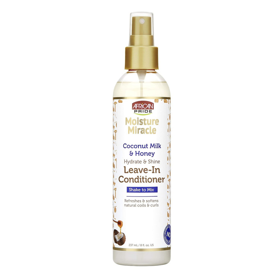 African Pride Moisture Miracle Coconut Milk & Honey Leave-In Conditioner - Refreshes & Softens Natural Coils & Curls, Hydrates & Shines Hair, 8 Oz