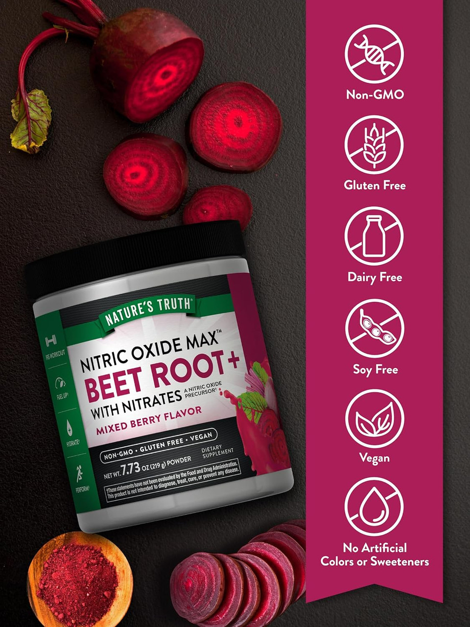 Nature'S Truth Beet Root Powder | 7.73 Oz | Nitric Oxide Supplement For Men And Women | Vegan, Non-Gmo & Gluten Free Pre-Workout | Mixed Berry Flavor