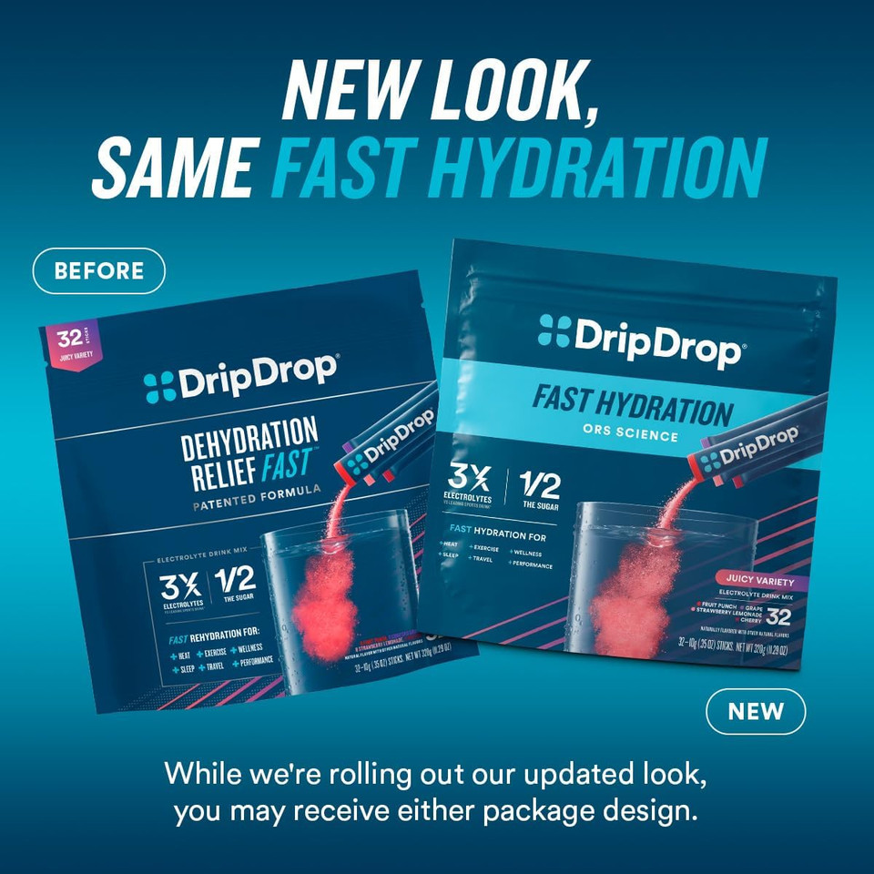 Dripdrop Hydration - Fruit Punch - Electrolyte Drink Mix Single Serve Hydration Powder Packets | Non-Gmo, Gluten Free, Vegan | 32 Sticks