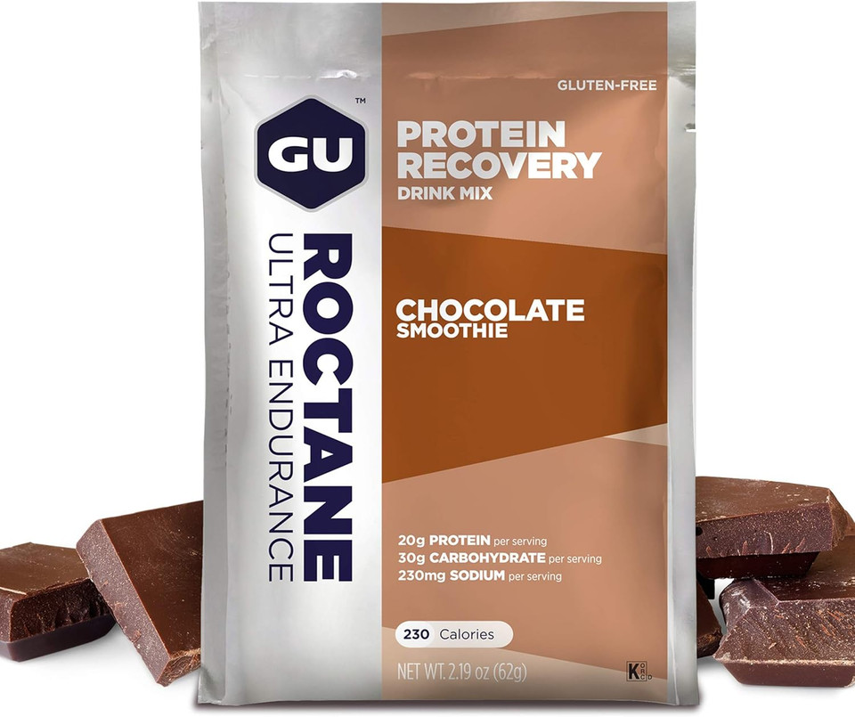 Gu Energy Roctane Ultra Endurance Protein Recovery Drink Mix, Gluten-Free And Kosher Dairy, Recovery Support After Any Workout, 15-Serving Pouch, Chocolate Smoothie