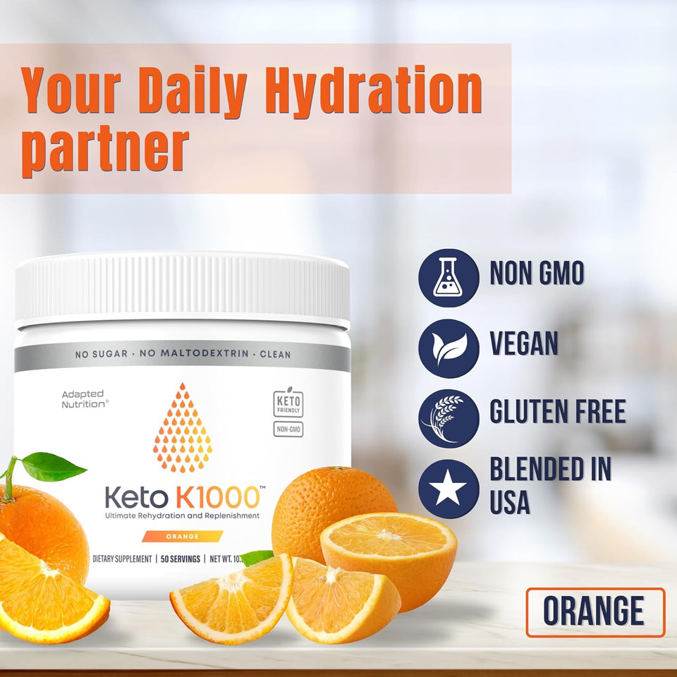 Hi-Lyte Keto K1000 Electrolyte Powder | Orange | Hydration Supplement Drink Mix | Boost Energy & Beat Leg Cramps | No Sugar, No Maltodextrin | 50 Servings