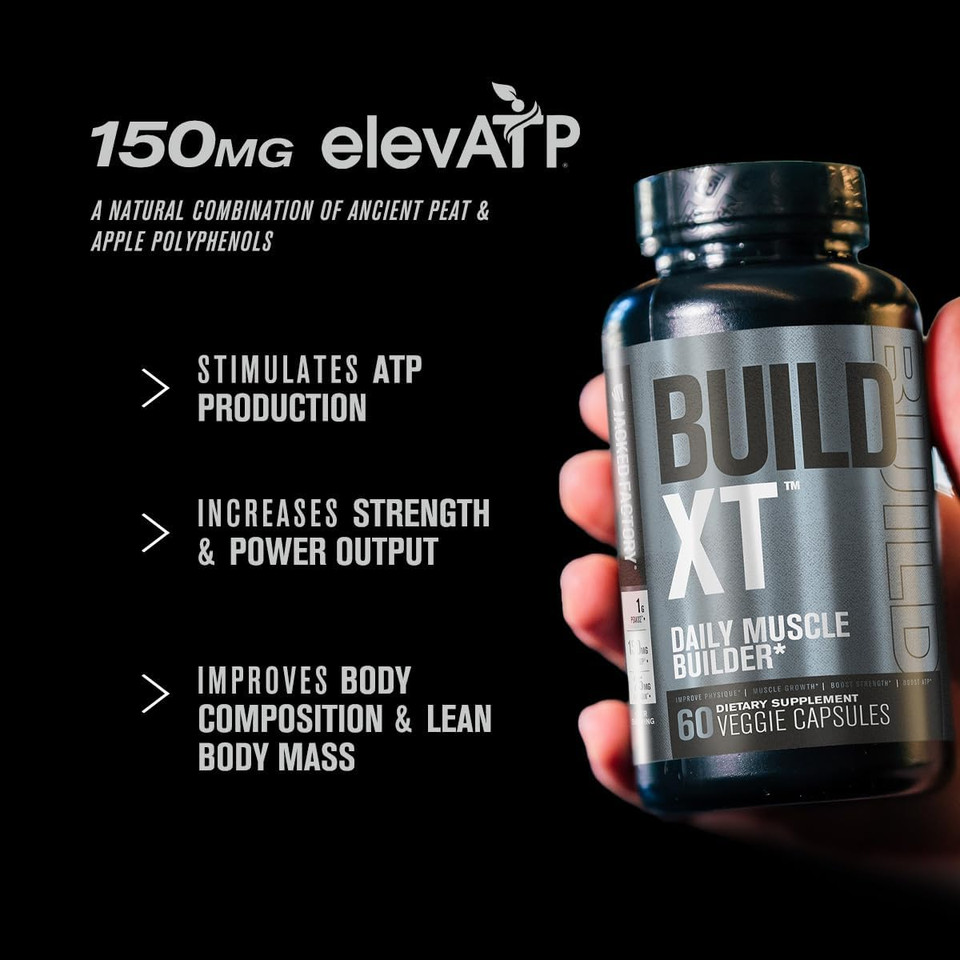 Jacked Factory Build-Xt Daily Muscle Builder & Performance Enhancer - Muscle Building Supplement For Muscular Strength & Growth | Trademarked Ingredients Peak02, Elevatp, & Astragin - 120 Veggie Pills
