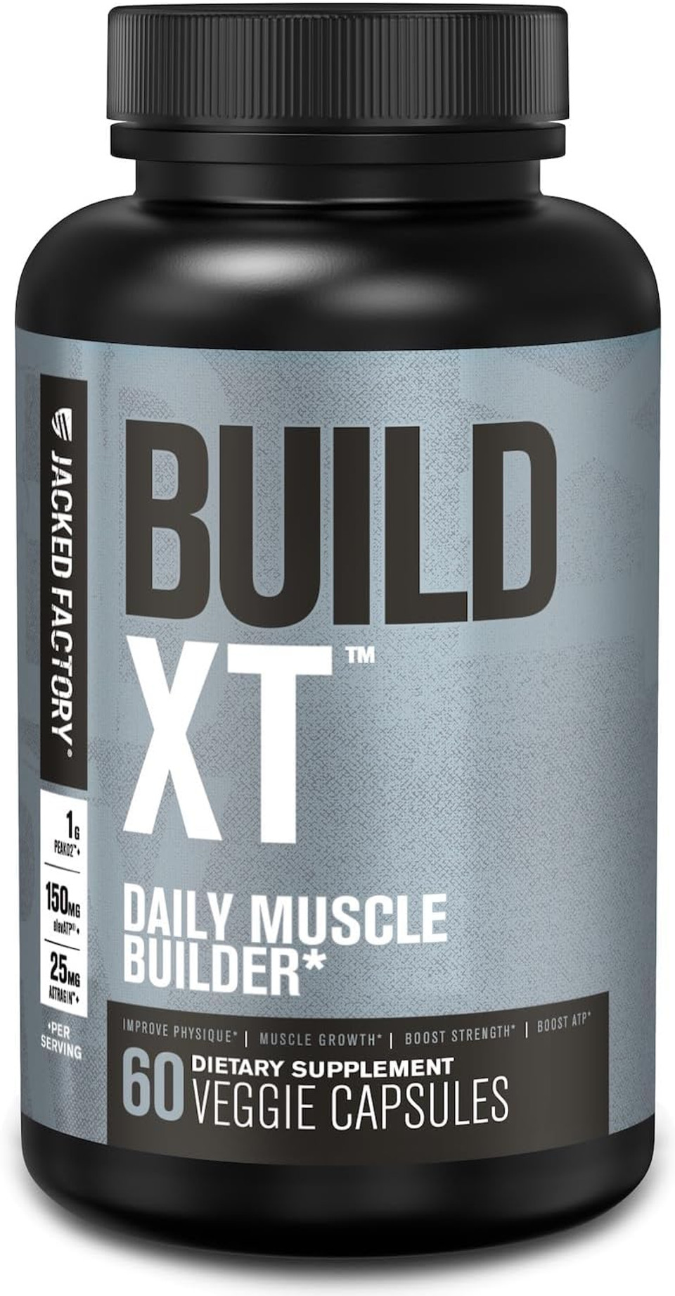 Jacked Factory Build-Xt Daily Muscle Builder & Performance Enhancer - Muscle Building Supplement For Muscular Strength & Growth | Trademarked Ingredients Peak02, Elevatp, & Astragin - 120 Veggie Pills