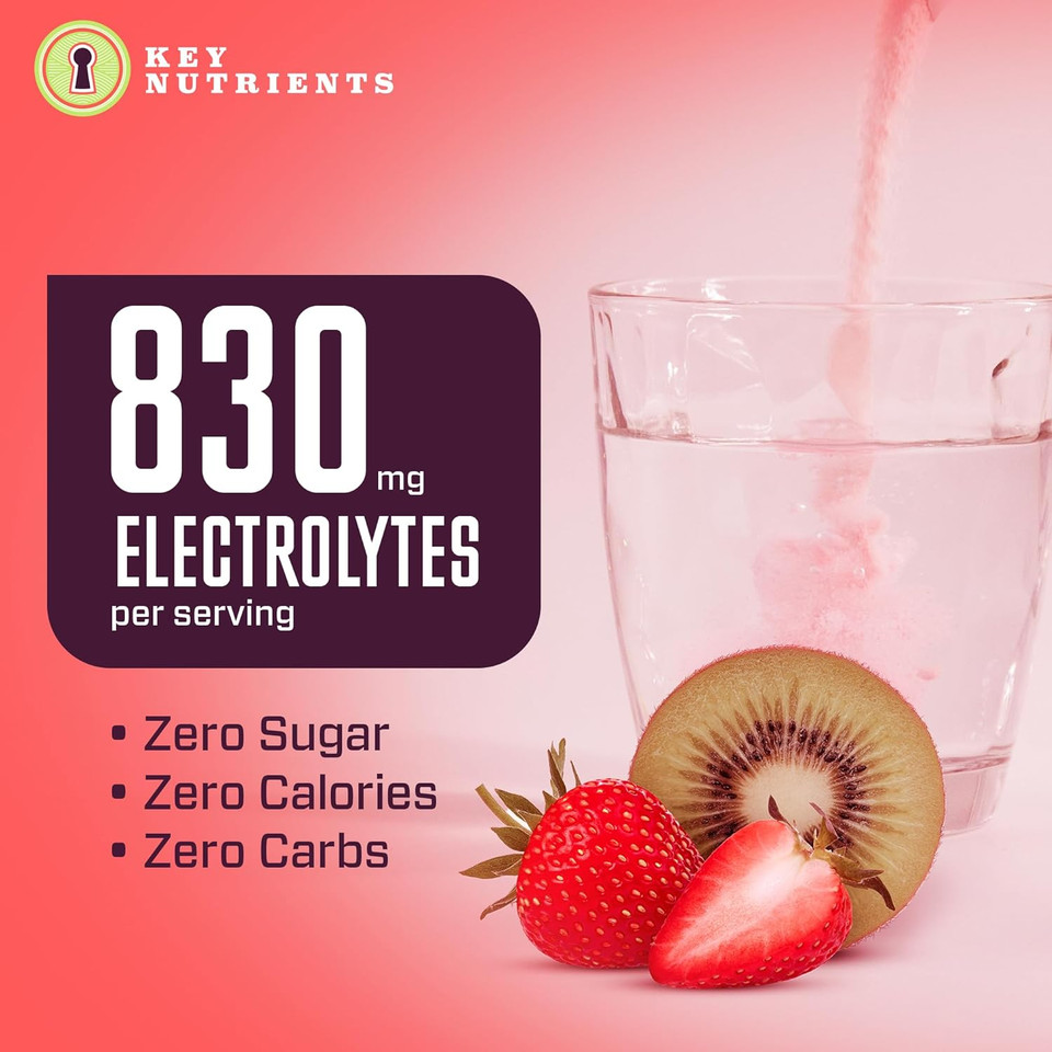 Key Nutrients Multivitamin Electrolytes Powder No Sugar - Juicy Strawberry Kiwi Post Workout And Recovery Electrolyte Powder - Hydration Powder - No Calories, Keto Electrolytes Powder - 90 Servings