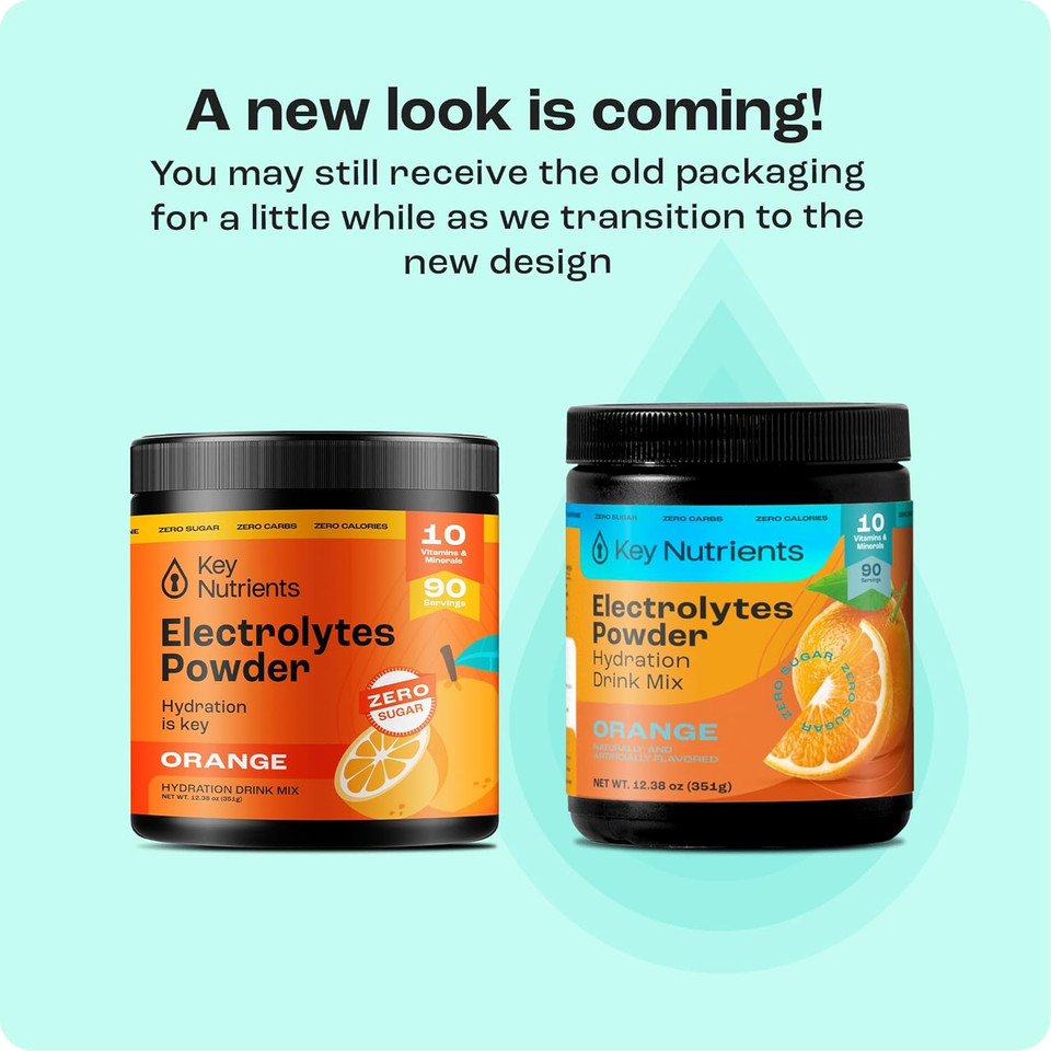 Key Nutrients Multivitamin Electrolytes Powder No Sugar - Tangy Orange Electrolyte Powder - Endurance & Energy Supplement - Hydration Powder - No Calories - 90 Servings - Made In Usa