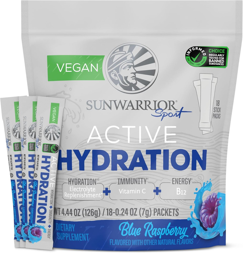 Sunwarrior Hydration Powder Electrolyte Packets Powder | Blue Raspberry Flavored | 18 Stick Packs 126G Pouch | Vegan And Plant-Based Sugar Free | B12 Elderberry And Electrolytes | Active Hydration Sunwarrior Hydration Powder Electrolyte Packets Powder | Blue Raspberry Flavored | 18 Stick Packs 126G Pouch | Vegan And Plant-Based Sugar Free | B12 Elderberry And Electrolytes | Active Hydration