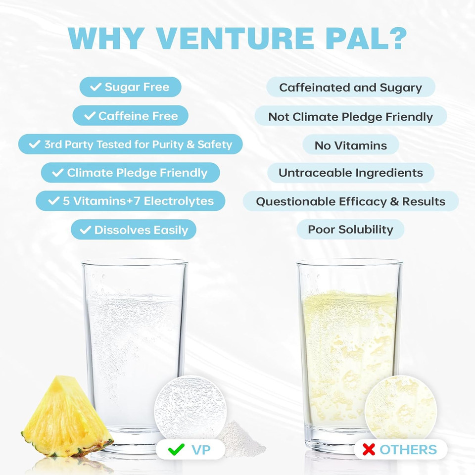 Venture Pal Sugar Free Electrolyte Powder Packets - Liquid Daily Iv Drink Mix For Rapid Hydration & Party Recovery | 5 Vitamins & 7 Electrolytes| Keto Friendly | Non-Gmo | Certified Vegan | 16 Sticks
