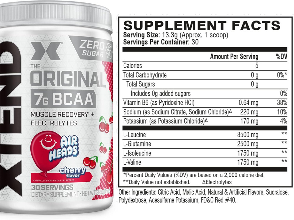 Xtend Original Bcaa Powder Airheads Cherry | Zero Carb, Zero Sugar - Post Workout Muscle Recovery Drink With Amino Acids - 7G Bcaas For Men & Women | 30 Servings, Airheads Cherry