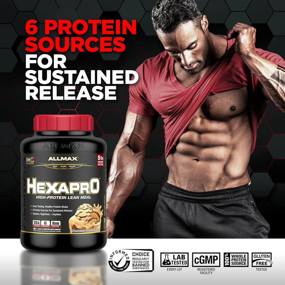 Allmax Hexapro, Cookies & Cream - 5 Lb - 25 Grams Of Protein Per Serving - 8-Hour Sustained Release - Zero Sugar - 52 Servings