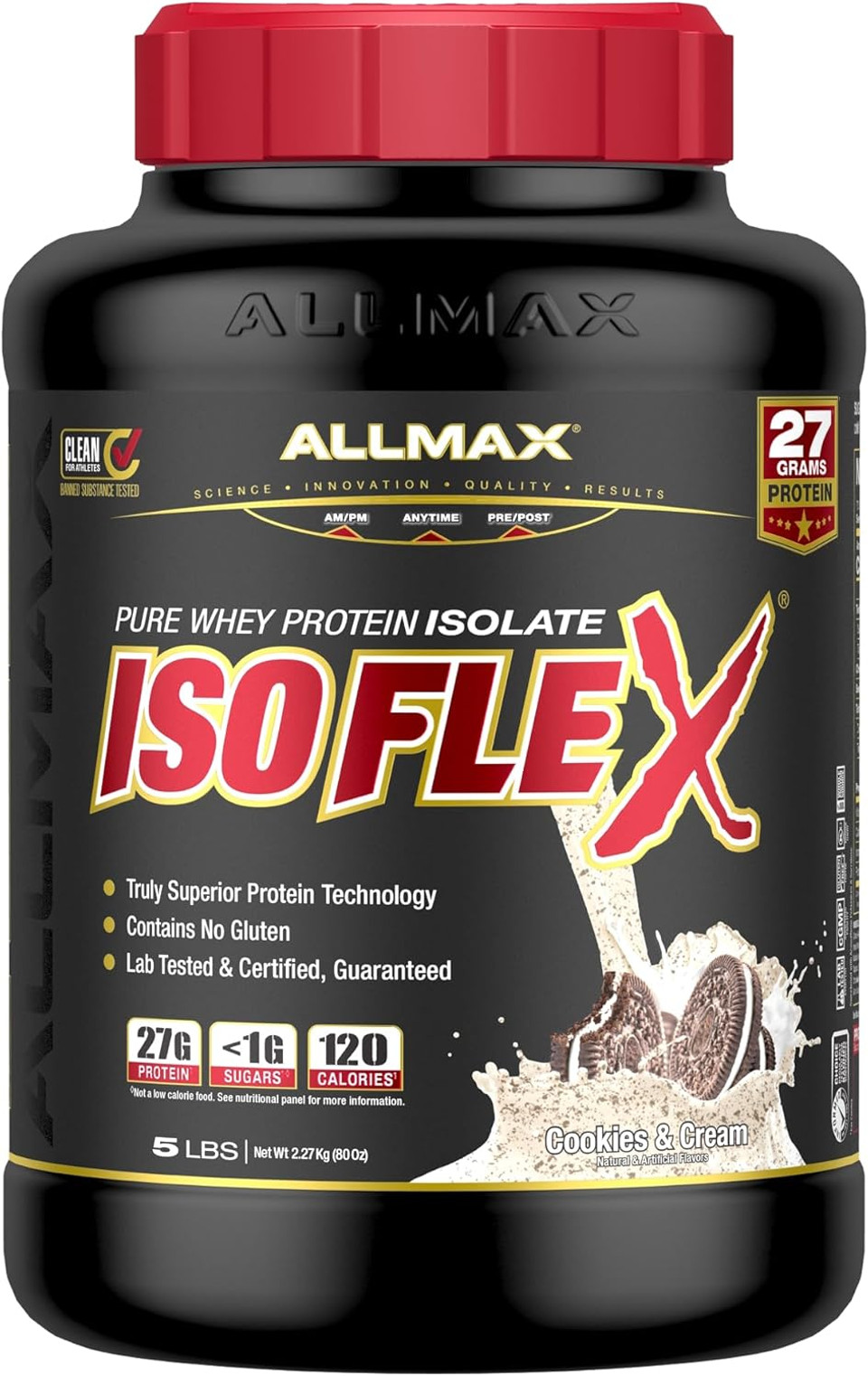 Allmax Nutrition - Isoflex Whey Protein Powder, Whey Protein Isolate, 27G Protein, Cookies & Cream, 5 Pound