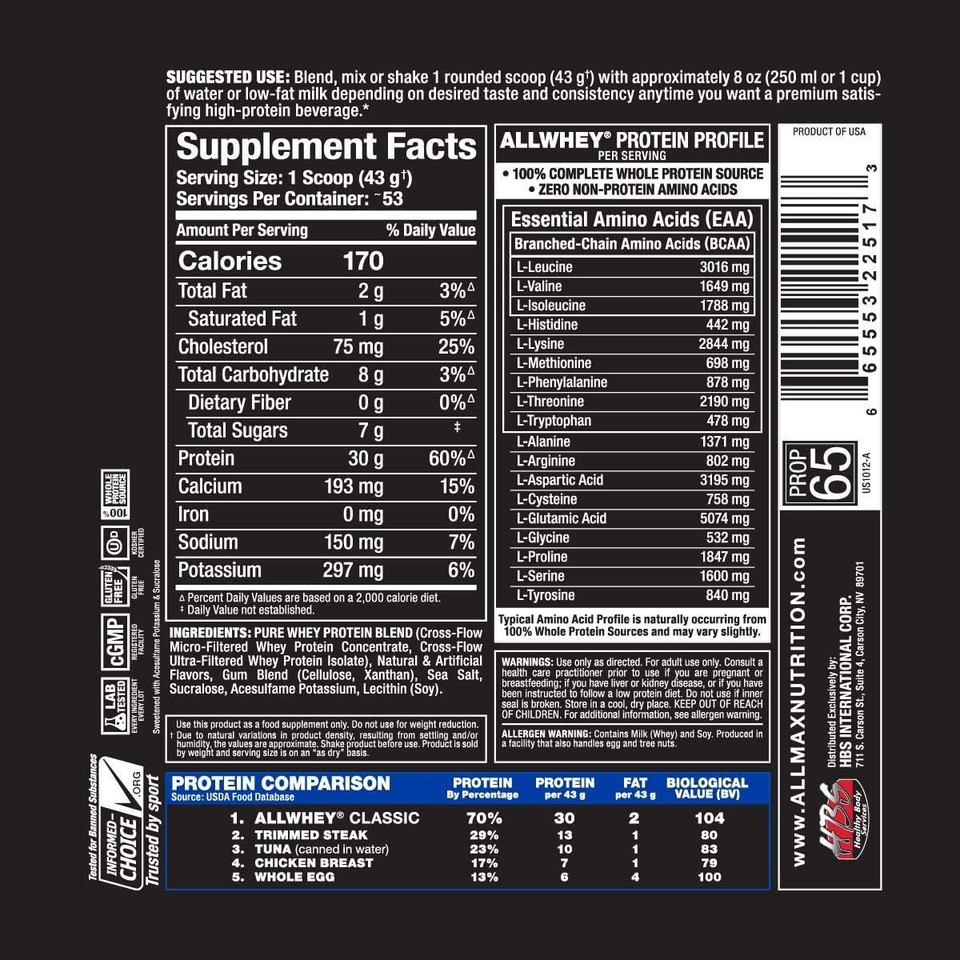 Allmax Nutrition Allwhey Classic Whey Protein, Vanilla, 5 Lbs
