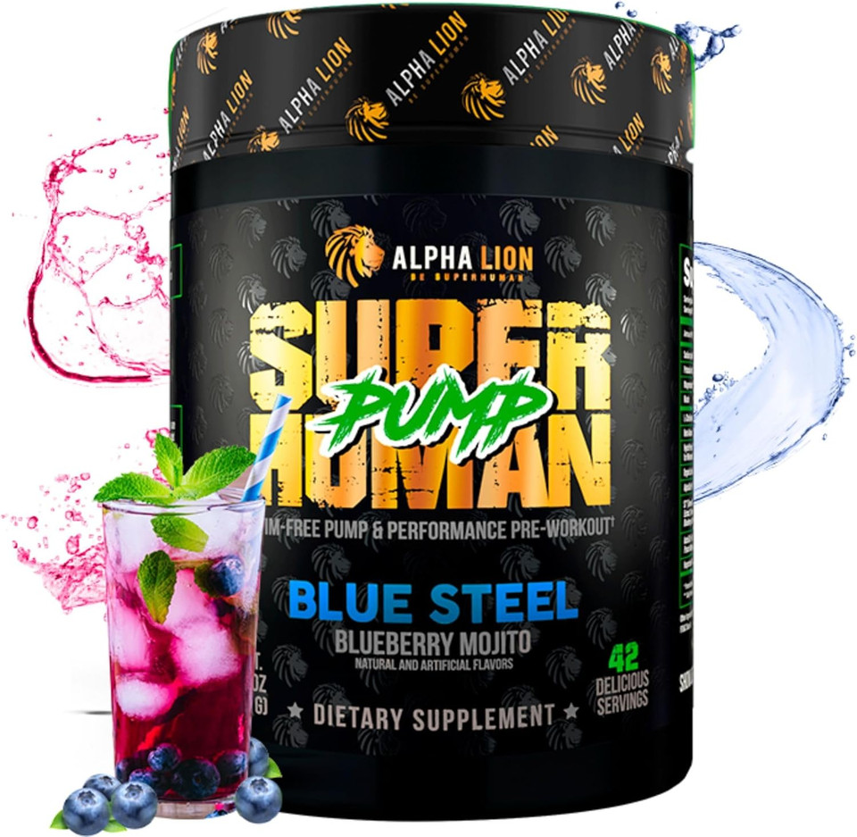 Alpha Lion Superhuman Pump Pre Workout Powder, Nootropic Caffeine & Stim Free Preworkout Supplement, Nitric Oxide Booster, Muscle Gainer, Energy & Focus (42 Servings, Blueberry Steel Flavor) Alpha Lion Superhuman Pump Pre Workout Powder, Nootropic Caffeine & Stim Free Preworkout Supplement, Nitric Oxide Booster, Muscle Gainer, Energy & Focus (42 Servings, Blueberry Steel Flavor)