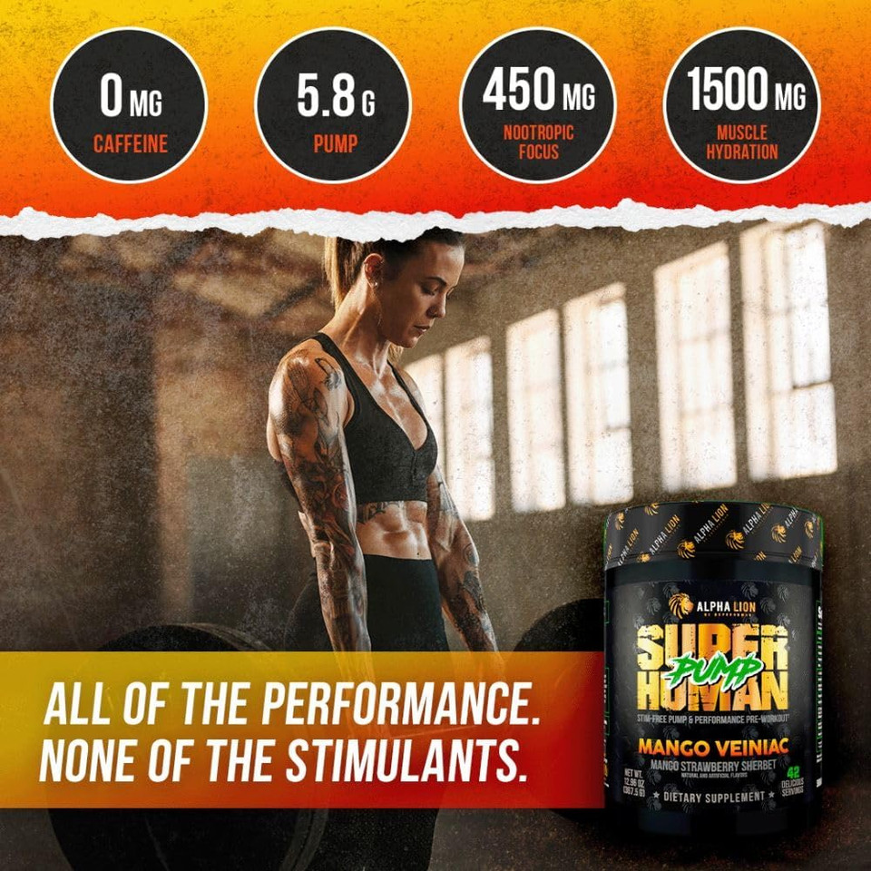 Alpha Lion Superhuman Pump Pre Workout Powder, Nootropic Caffeine & Stim Free Preworkout Supplement, Nitric Oxide Booster, Muscle Gainer, Energy & Focus (42 Servings, Hulk Juice Flavor)