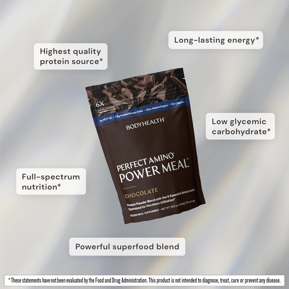 Bodyhealth Perfectamino Power Meal Shake New Dark Chocolate Flavor With Mct Oil Carb 10 And Perfect Amino Protein Base (20 Servings)