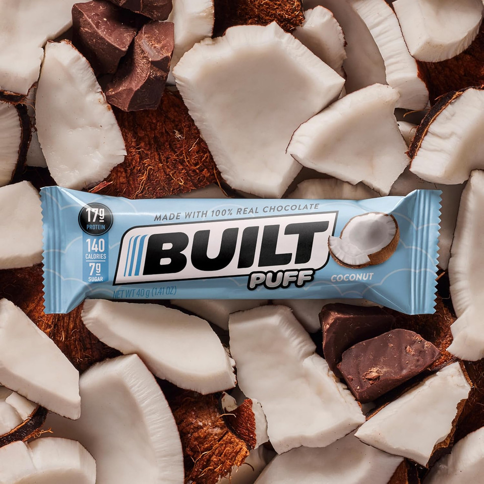 Built Protein Bars, Coconut Marshmallow Puff, 12 Count, Protein Snacks With 17G Of Protein, Collagen, Gluten Free, Chocolate Protein Bar, 140 Calories & 6G Sugar, Perfect On The Go Protein Snack