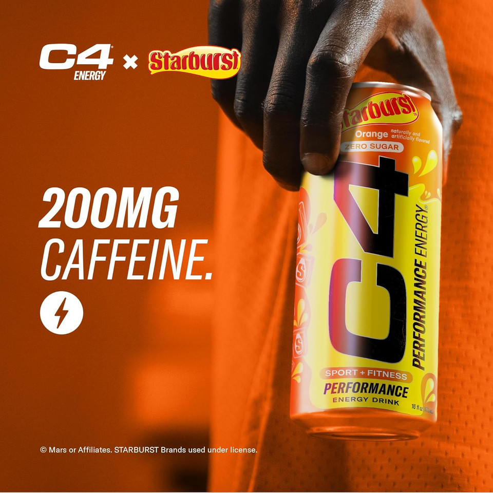 C4 Performance Energy Drink | Starbustã¢Â Orange | Zero Sugar Carbonated Preworkout Energy | 200Mg Caffeine With Beta Alanine | 16 Fl Oz (12 Pack)