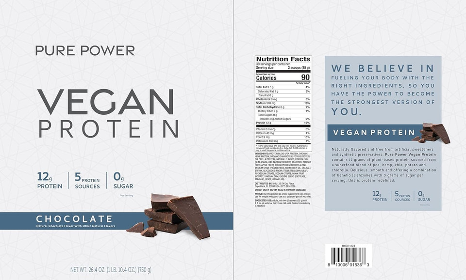 Dr. Mercola Vegan Protein Chocolate - Perfect Blend Of Pea, Hemp, Chia, Chlorella & Potato Proteins - Gluten-Free - Naturally Flavored - 1 Lb 6.5 Oz (750G)