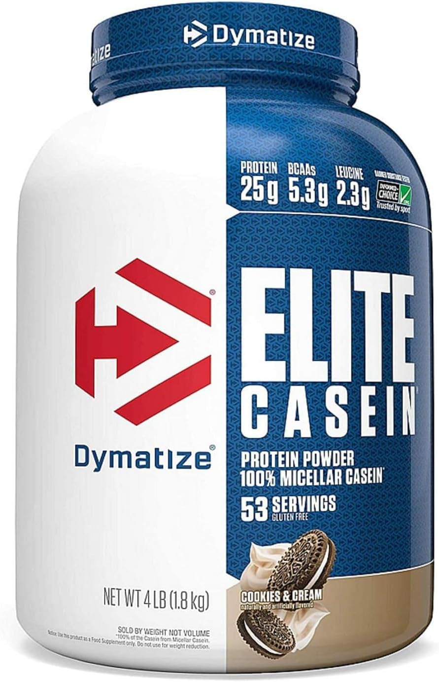 Dymatize Elite Casein Protein Powder, Slow Absorbing With Muscle Building Amino Acids, 100% Micellar Casein, 25G Protein, 5.4G Bcaas & 2.3G Leucine, Helps Overnight Recovery, Smooth Vanilla, 2 Pound