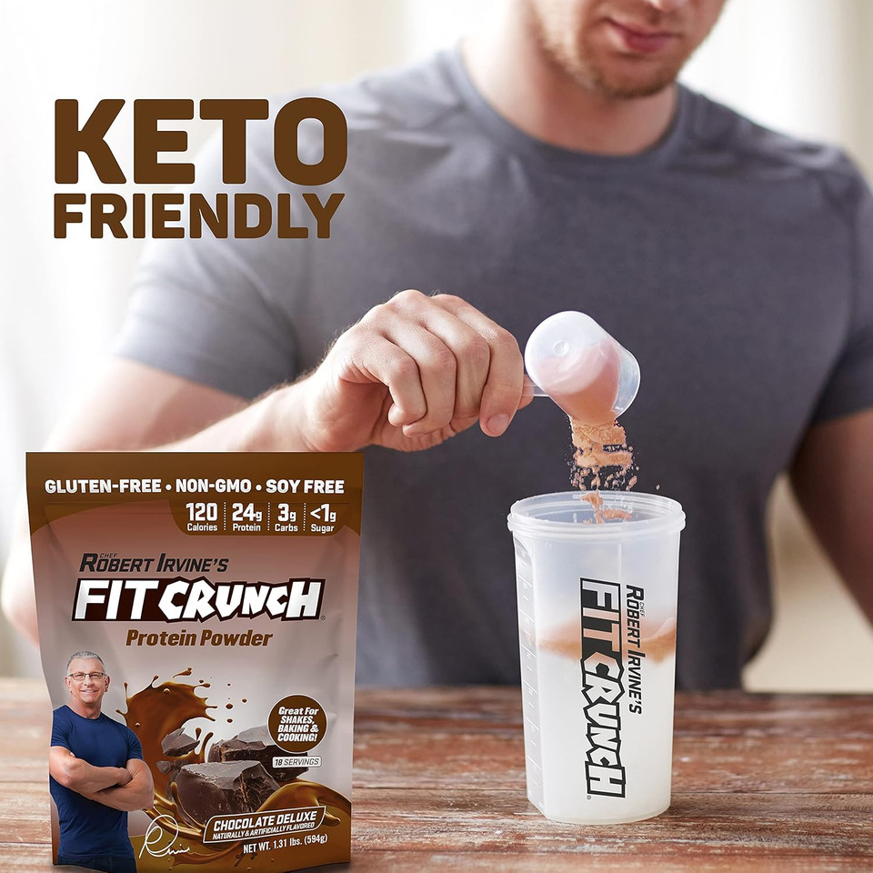 Fitcrunch Tri-Blend Whey Protein, Keto Friendly, Low Calories, High Protein, Gluten Free, Soy Free (18 Servings, Chocolate Deluxe)