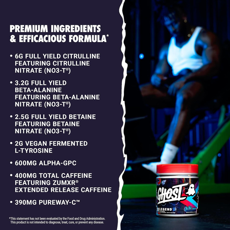 Ghost Legend All Out Pre-Workout Powder, Cherry Limeade - 20 Servings - Pre-Workout Supplement For Men & Women - Energy & Pumps - Caffeine, L-Citrulline, & Beta Alanine Blend - Sugar Free