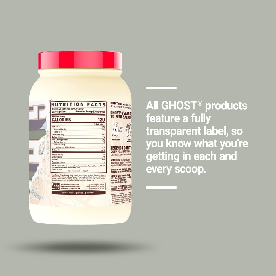 Ghost Vegan Protein Powder, Banana Pancake Batter - 2Lb, 20G Of Protein - Plant-Based Pea & Organic Pumpkin Protein - ­Post Workout & Nutrition Shakes, Smoothies, & Baking - Soy & Gluten-Free