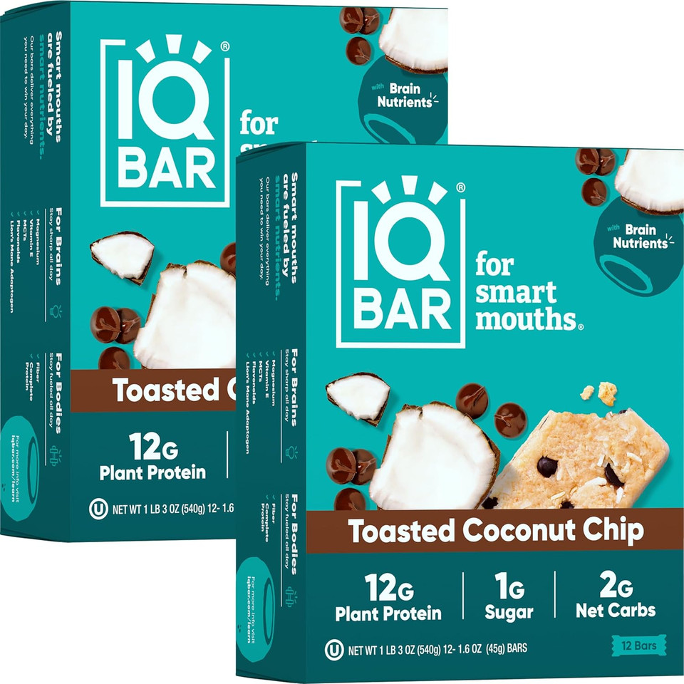 Iqbar Brain And Body Plant Protein Bars - Toasted Coconut Chip - 24 Count, Low Carb, High Fiber, Gluten Free, Vegan Snacks - Low Sugar Keto Energy Bar Iqbar Brain And Body Plant Protein Bars - Toasted Coconut Chip - 24 Count, Low Carb, High Fiber, Gluten Free, Vegan Snacks - Low Sugar Keto Energy Bar