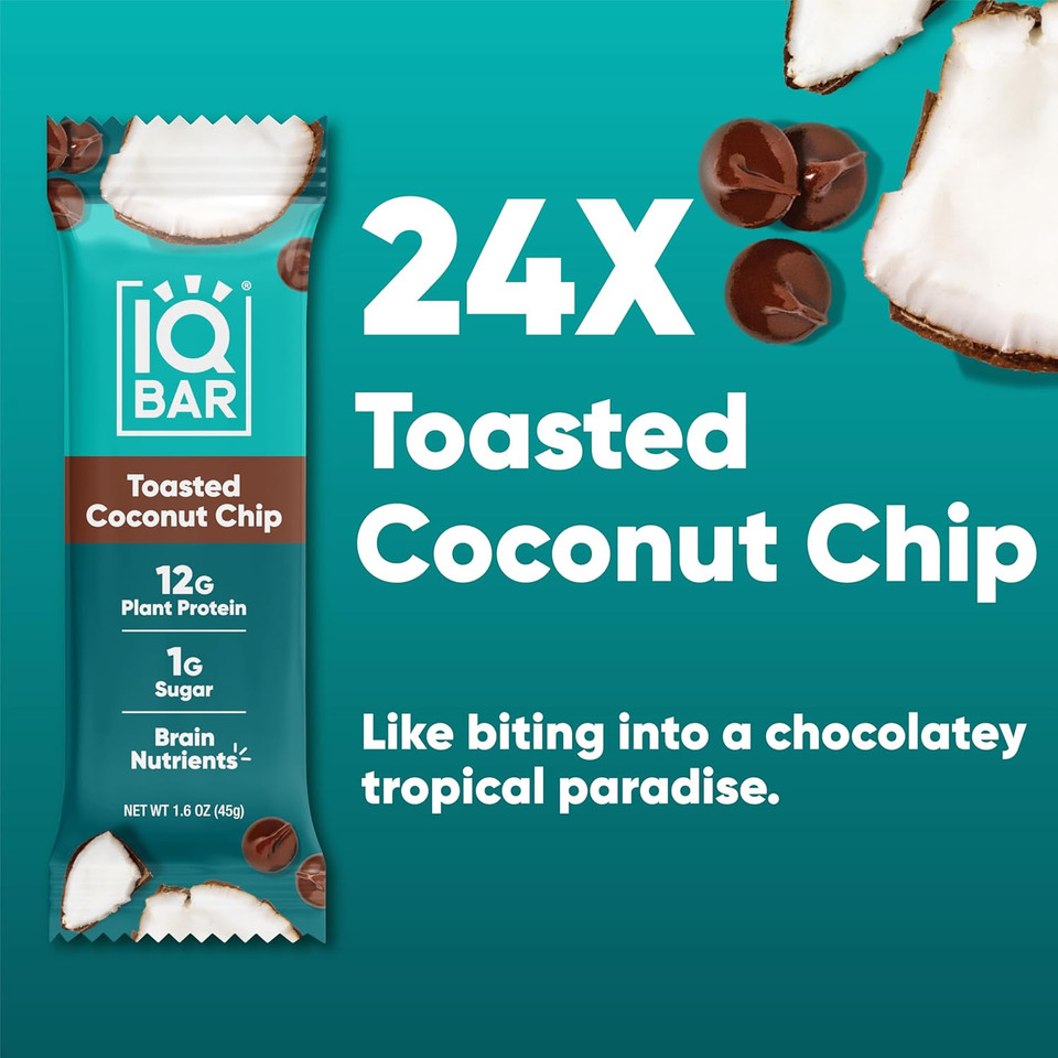 Iqbar Brain And Body Plant Protein Bars - Toasted Coconut Chip - 24 Count, Low Carb, High Fiber, Gluten Free, Vegan Snacks - Low Sugar Keto Energy Bar Iqbar Brain And Body Plant Protein Bars - Toasted Coconut Chip - 24 Count, Low Carb, High Fiber, Gluten Free, Vegan Snacks - Low Sugar Keto Energy Bar
