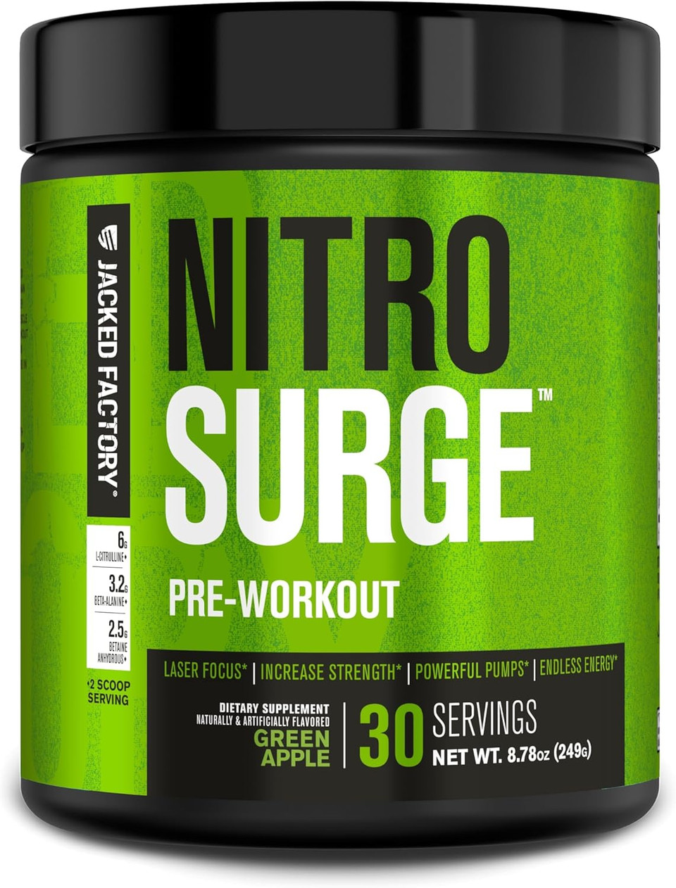 Jacked Factory Nitrosurge Pre Workout Supplement - Endless Energy, Instant Strength Gains, Clear Focus, Intense Pumps - Nitric Oxide Booster & Powerful Preworkout Energy Powder - 30 Servings, Grape