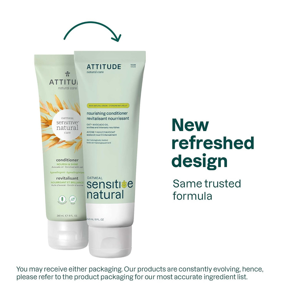 Attitude Nourishing Conditioner For Sensitive Skin With Oat And Avocado Oil, Dermatologically Tested, Vegan, 8 Fl Oz8 Fl Oz (Pack Of 1)