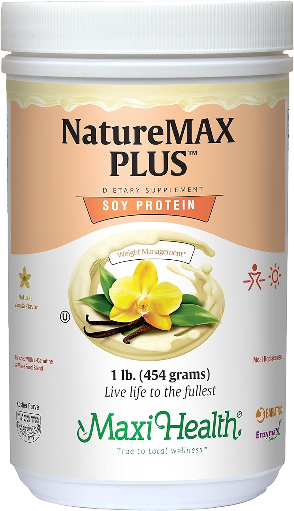 Maxi-Health Naturemax Plustm Energy Support Meal Replacement Drink Soy Protein Powder - Sugar Free Diet Supplement - 1 Lb - Natural Vanilla Flavor - Kosher Vitamin