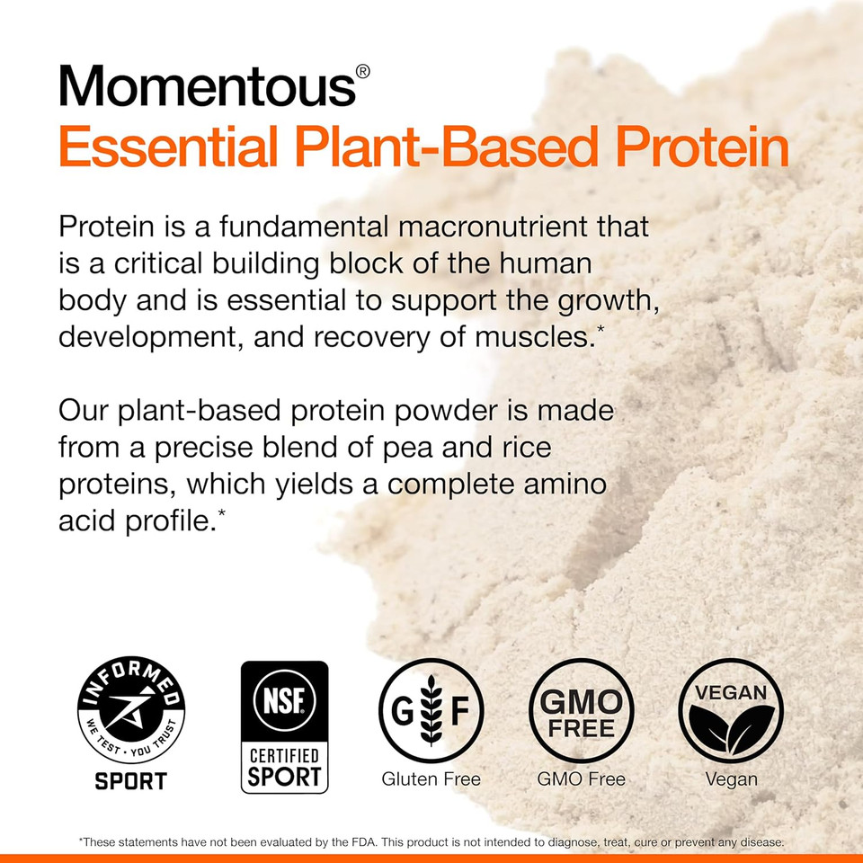 Momentous Essential Vegan Protein Powder - 20G Plant Based Protein - Nsf Certified, Gluten-Free, Non-Gmo, 20 Servings For Essential Everyday Use, Chocolate