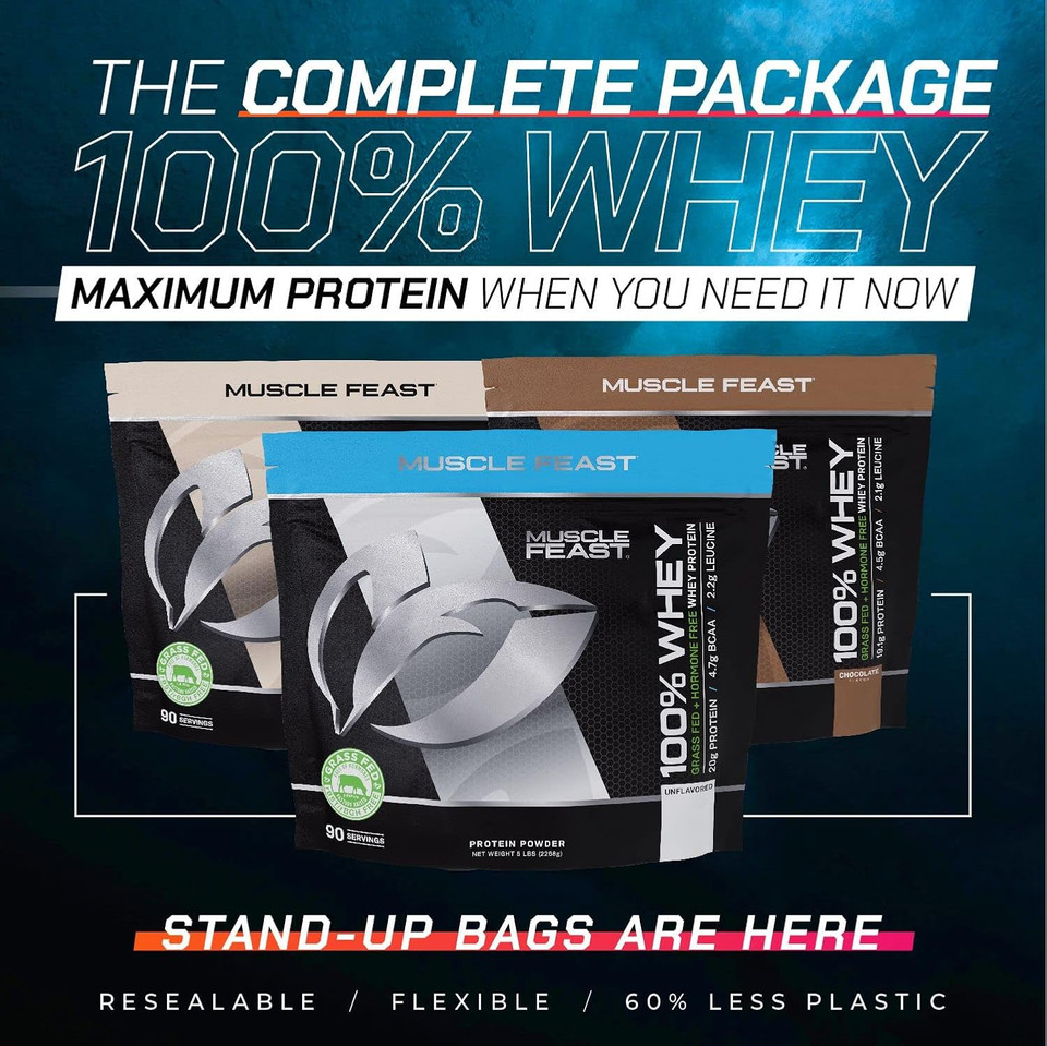 Muscle Feast 100% Grass-Fed Whey Protein, Pastured Raised Hormone Free All Natural, Vanilla, 5Lb