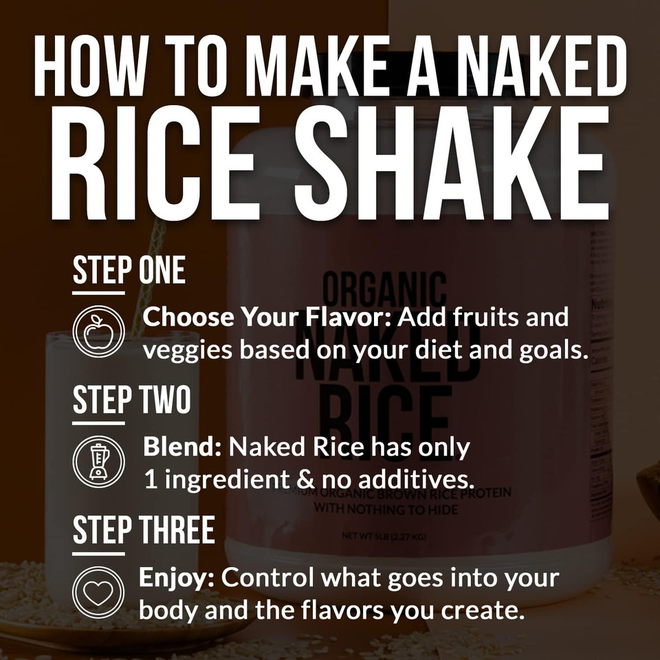 Naked Rice 1Lb - Organic Brown Rice Protein Powder - Vegan Protein Powder, Gmo Free, Gluten Free & Soy Free. Plant-Based Protein, No Artificial Ingredients - 15 Servings