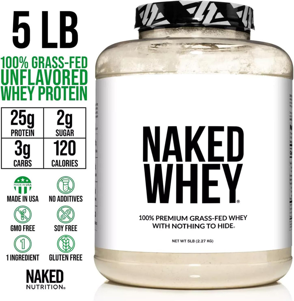 Naked Whey 5Lb 100% Grass Fed Unflavored Whey Protein Powder - Only 1 Ingredient, Undenatured - No Gmo, Soy Or Gluten - No Preservatives - Promote Muscle Growth And Recovery - 76 Servings