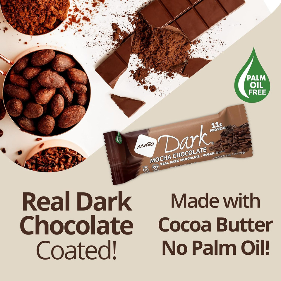 Nugo Dark Variety Box - Pretzel, Chocolate Chip, Mint Chocolate Chip, Mocha, Peanut Butter Cup And Almond, 11-12G Protein, Vegan, Gluten Free, Kosher Pareve, 12 Count Variety