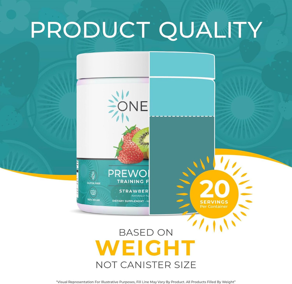 One Sol Pre-Workout For Women, Enhanced Pump & Focus, No Jitters Or Crash, Natural Ingredients, 100% Vegan, Gluten Free & Soy Free, (Strawberry Kiwi)