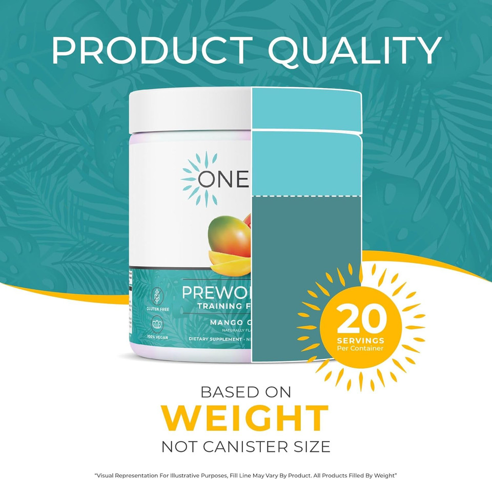 One Sol Pre-Workout For Women, Enhanced Pump & Focus, No Jitters Or Crash, Natural Ingredients, 100% Vegan, Gluten Free & Soy Free, (Mango Guava)