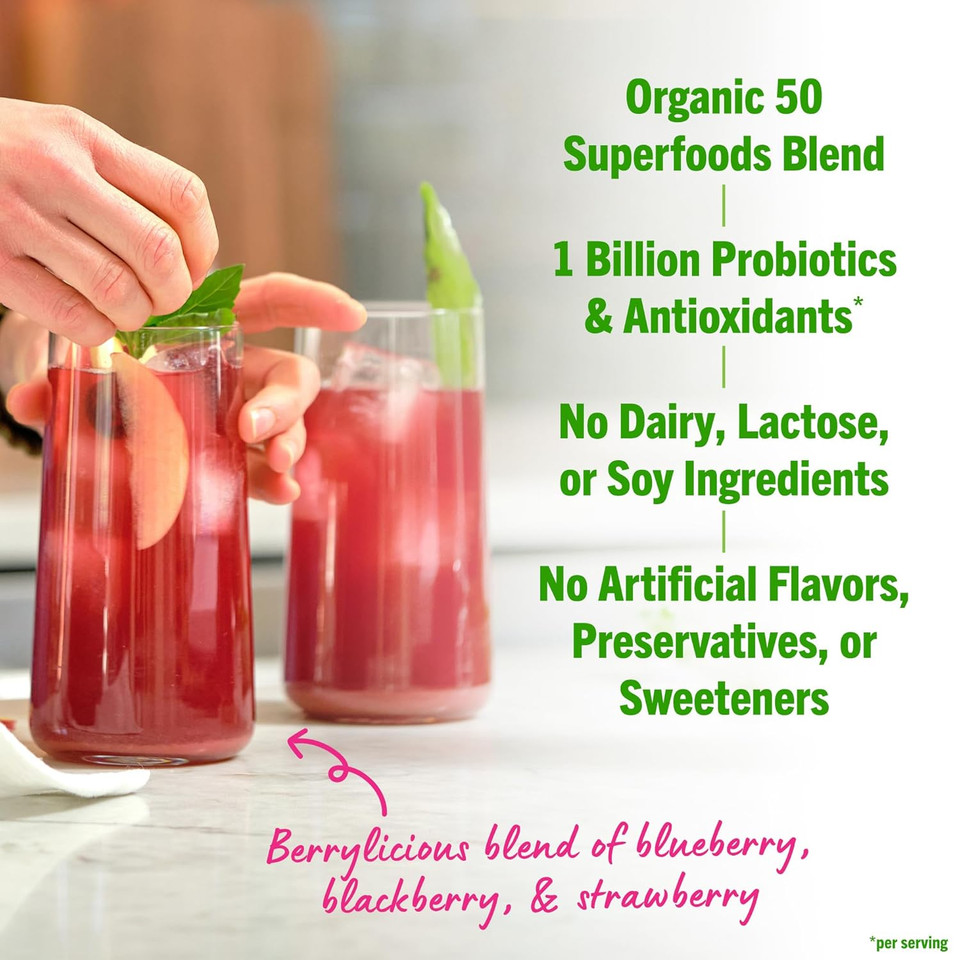 Orgain Organic Greens Powder + 50 Superfoods, Berry - 1 Billion Probiotics For Digestive Health, Antioxidants, Vegan, Plant-Based, Gluten-Free, Non-Gmo, Green Juice & Smoothie Drink Mix - 0.62Lb Orgain Organic Greens Powder + 50 Superfoods, Berry - 1 Billion Probiotics For Digestive Health, Antioxidants, Vegan, Plant-Based, Gluten-Free, Non-Gmo, Green Juice & Smoothie Drink Mix - 0.62Lb