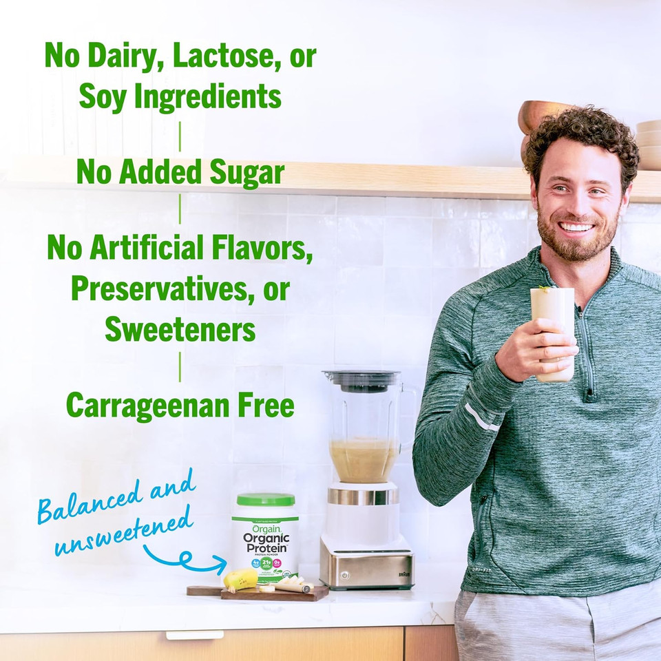 Orgain Organic Vegan Protein Powder, Natural Unsweetened - 21G Of Plant Protein, 4G Prebiotic Fiber, Low Net Carbs, No Lactose Ingredients, No Added Sugar, Non-Gmo, For Shakes & Smoothies, 1.59 Lb