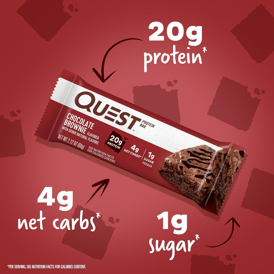 Quest Nutrition Chocolate Brownie Protein Bar, 20G Protein, 1G Sugar, 4G Net Carb, Gluten Free, Gluten Free, 12 Count