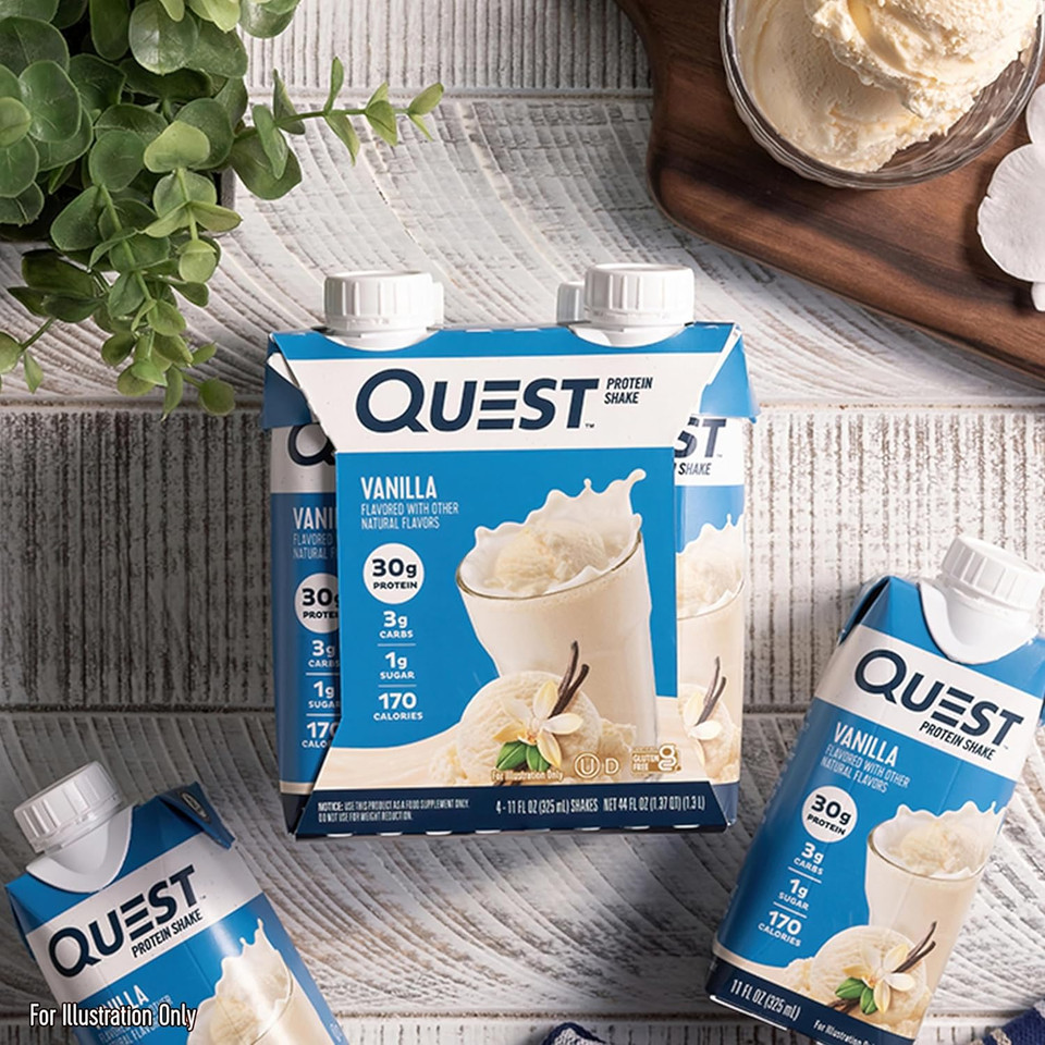 Quest Nutrition Ready To Drink Vanilla Protein Shake, 30G Protein, 3G Net Carbs, Gluten Free, Keto Friendly, 11 Fl.Oz 4 Count (Pack Of 3)