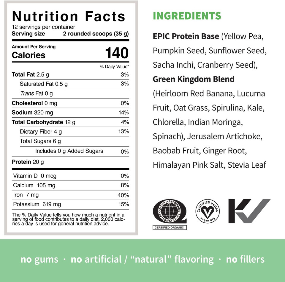 Sprout Living Epic Protein Bundle - Vanilla Lucuma & Green Kingdom (20G Organic Plant-Based Protein Powder, Vegan, Gluten Free, Superfoods) | 1Lb, 12 Servings