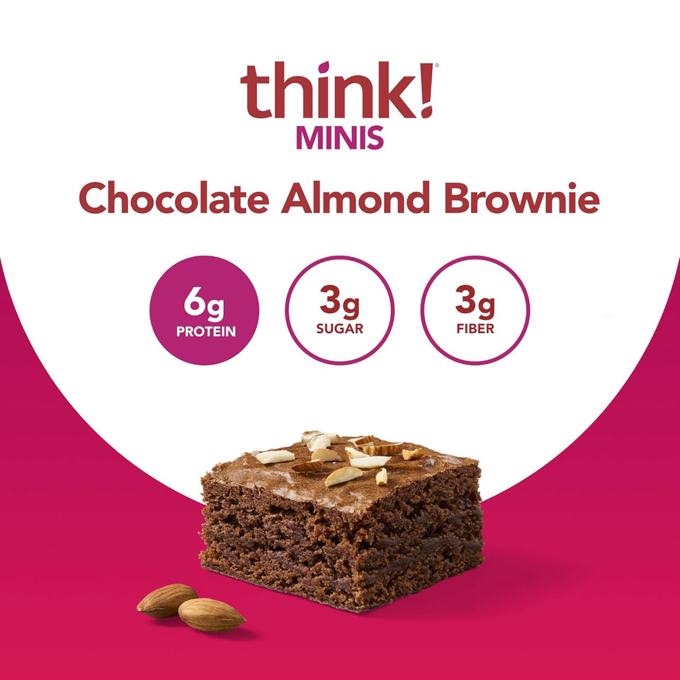 Think! Minis Protein Snack Bars, Gluten Free, Chocolate Almond Brownie, 15 Count
