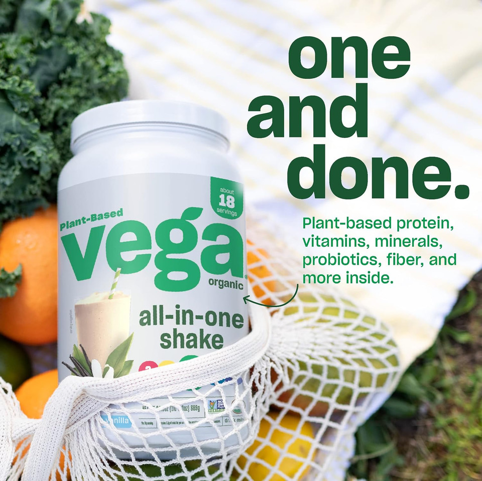 Vega Organic All-In-One Vegan Protein Powder, French Vanilla -Superfood Ingredients, Vitamins For Immunity Support, Keto Friendly, Pea Protein For Women & Men, 12.2 Oz (Packaging May Vary)