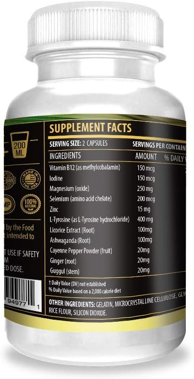 Actif Thyroid Mega Support - Maximum Strength With 10+ Thyroid Factors - Supports Energy, Metabolism, Adrenal Fatigue & Stress Response - Non Gmo, 1 Month Supply, Made In Usa